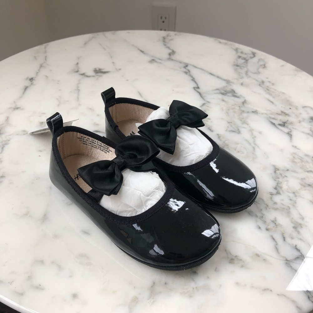 H&M Kids Toddler Girl Black Leather Ballet Flats Shoes Sz 25 US 8.5 NWT